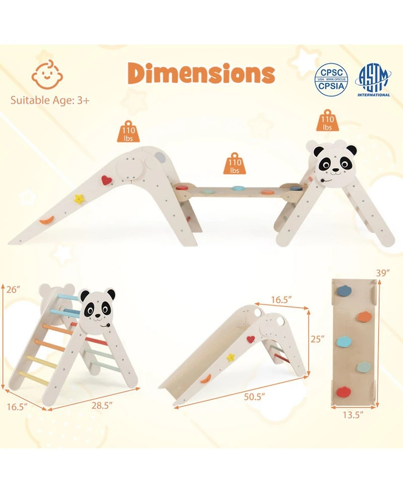 Hongge Foldable Wooden Montessori-Style 3-Piece Climbing Set, Ages 3+
