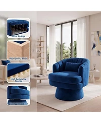 homfan Velvet Swivel Accent Chair, 360 degree(s) Barrel Chair with Lumbar Pillow, Round Base Comfy Upholstered Armchair for Living Room