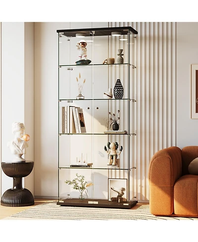 homfan Led-Lit Glass Display Cabinet, 5 Adjustable Shelves, Locking Doors, Curio for Collectibles, Figures, Models, Modern Organizer Living Room