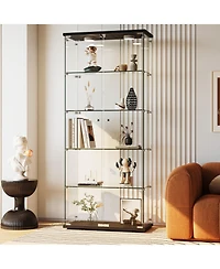 homfan Led-Lit Glass Display Cabinet, 5 Adjustable Shelves, Locking Doors, Curio for Collectibles, Figures, Models, Modern Organizer Living Room