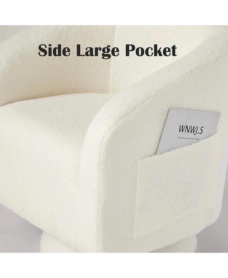 homfan Swivel Accent Chair with Wood Base - 360degree(s) Swivel Barrel Chair, Boucle Armchair for Living Room and Reading Nook