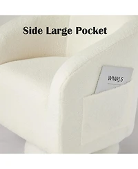 homfan Swivel Accent Chair with Wood Base - 360degree(s) Swivel Barrel Chair, Boucle Armchair for Living Room and Reading Nook