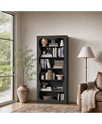 homfan 6-Tier Tall Wood Bookshelf with Scalloped Wavy Edges, Freestanding Display Shelf for Living Room