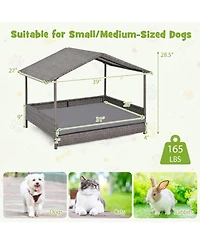 Sugift Elevated Wicker Dog House Pe Rattan Dog Bed With Canopy