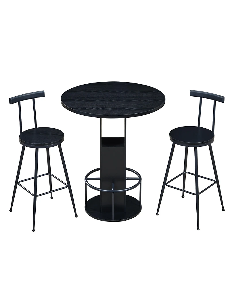 Flynama 3-Piece 31.5" Round Bar Table Set with 2 Stools, Metal Footrest for Small Spaces and Cafes