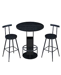 Flynama 3-Piece 31.5" Round Bar Table Set with 2 Stools, Metal Footrest for Small Spaces and Cafes