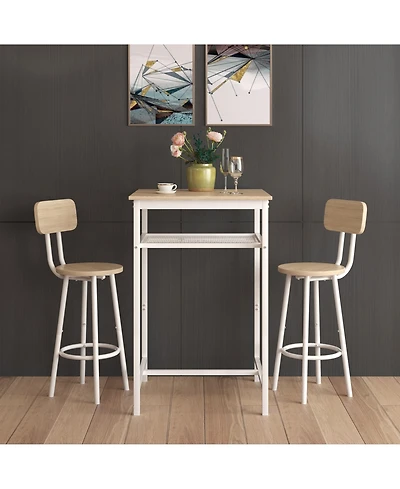 Flynama 3-Piece Bar Table Set with 2 Stools, Backrest and Partition, Modern Wood Grain for Home Bars