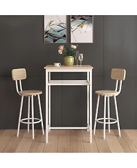 Flynama 3-Piece Bar Table Set with 2 Stools, Backrest and Partition, Modern Wood Grain for Home Bars