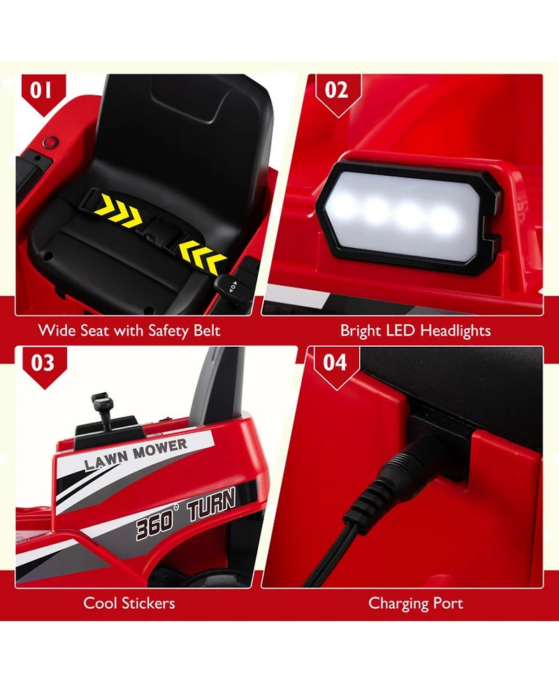 Sugift 12V Kids Ride On Mower with Led Lights and Dual Control Sticks, Ages 3-8