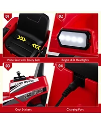Sugift 12V Kids Ride On Mower with Led Lights and Dual Control Sticks, Ages 3-8