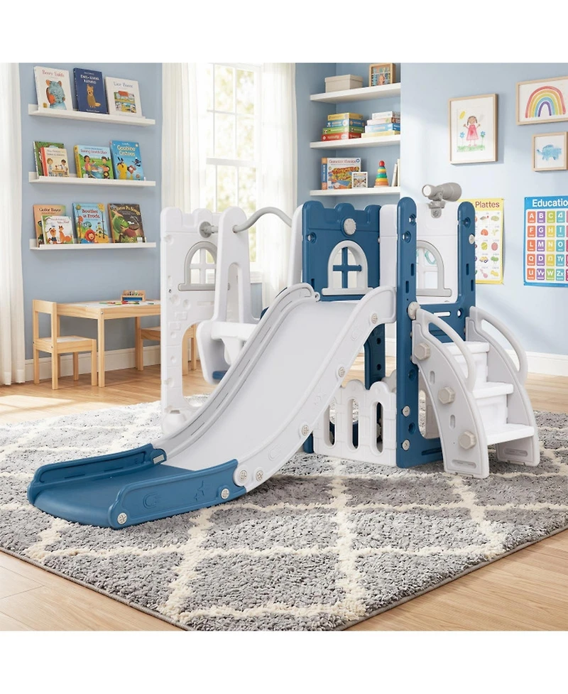 Sugift Toddler 7-in-1 L-Shaped Basketball Hoop Swing and Slide Set