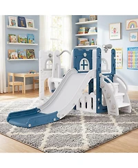 Sugift Toddler 7-in-1 L-Shaped Basketball Hoop Swing and Slide Set