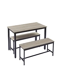 Clihome 3 Piece Dining Bar Table Set, with 2 Benches, Kitchen