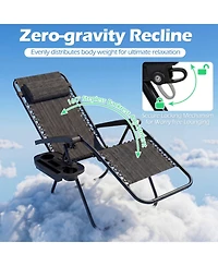Sugift Set of 2 Portable Zero Gravity Chairs with Cup Holder Trays and Backrest