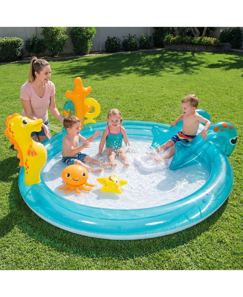 Sugift Kids Inflatable Water Park 70" x 62" x 26.5", Pvc with Slide, Sprinkler & Ring-Toss Game Play Center, Ages 2-6