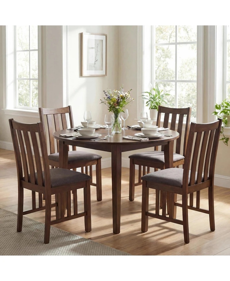 Sugift Set of 4 Rubber Wood Dining Side Chairs with Cushioned Seats and Slat Back
