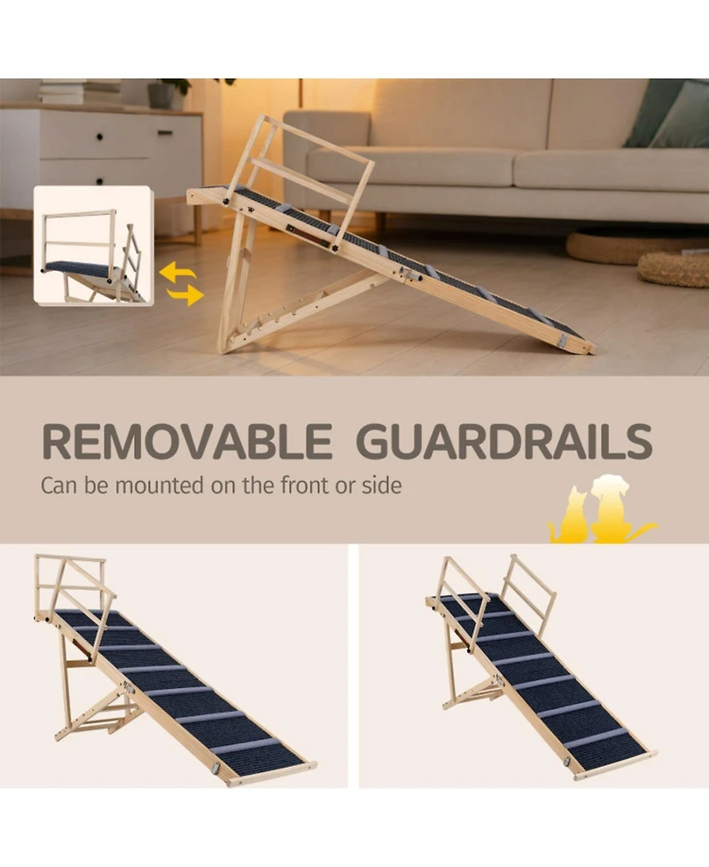 Sugift 6-Level Height Adjustable Foldable Pet Ramp for High Bed Couch 24.5-30 in