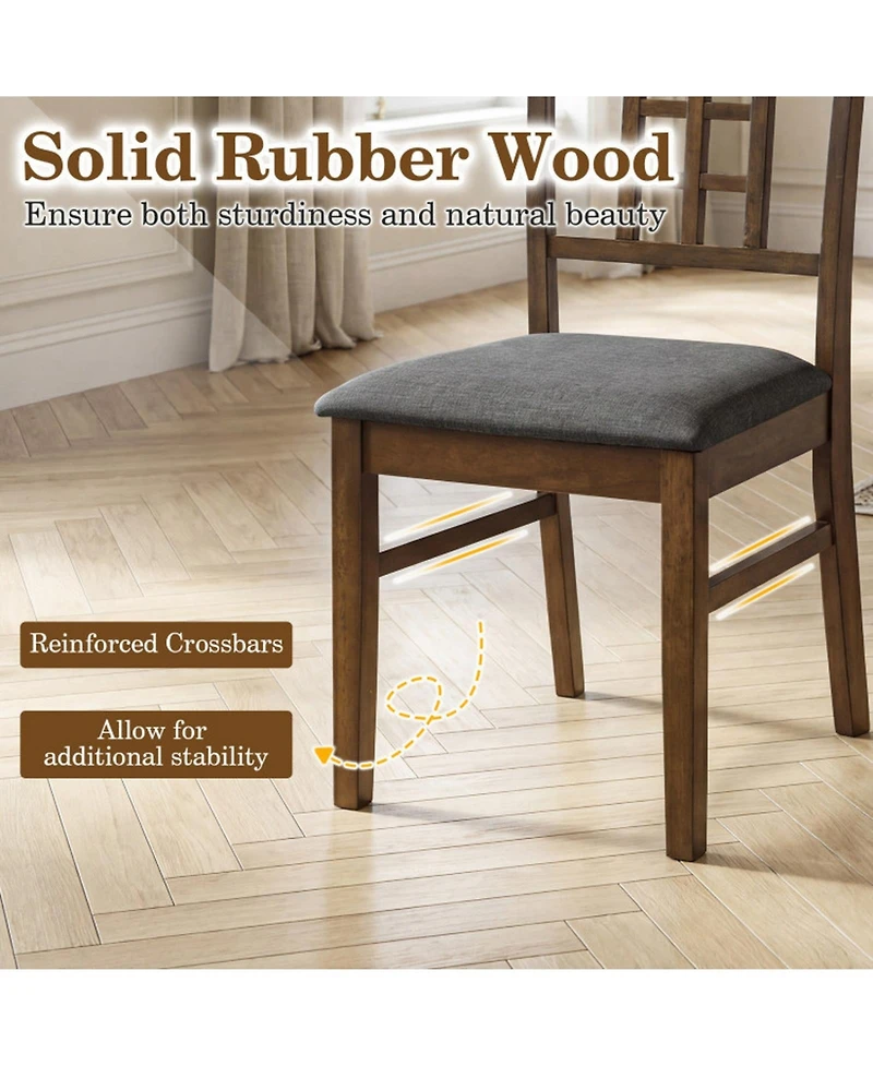 Sugift Set of 4 Rubber Wood Dining Chairs with Lattice Back Cushioned Seats