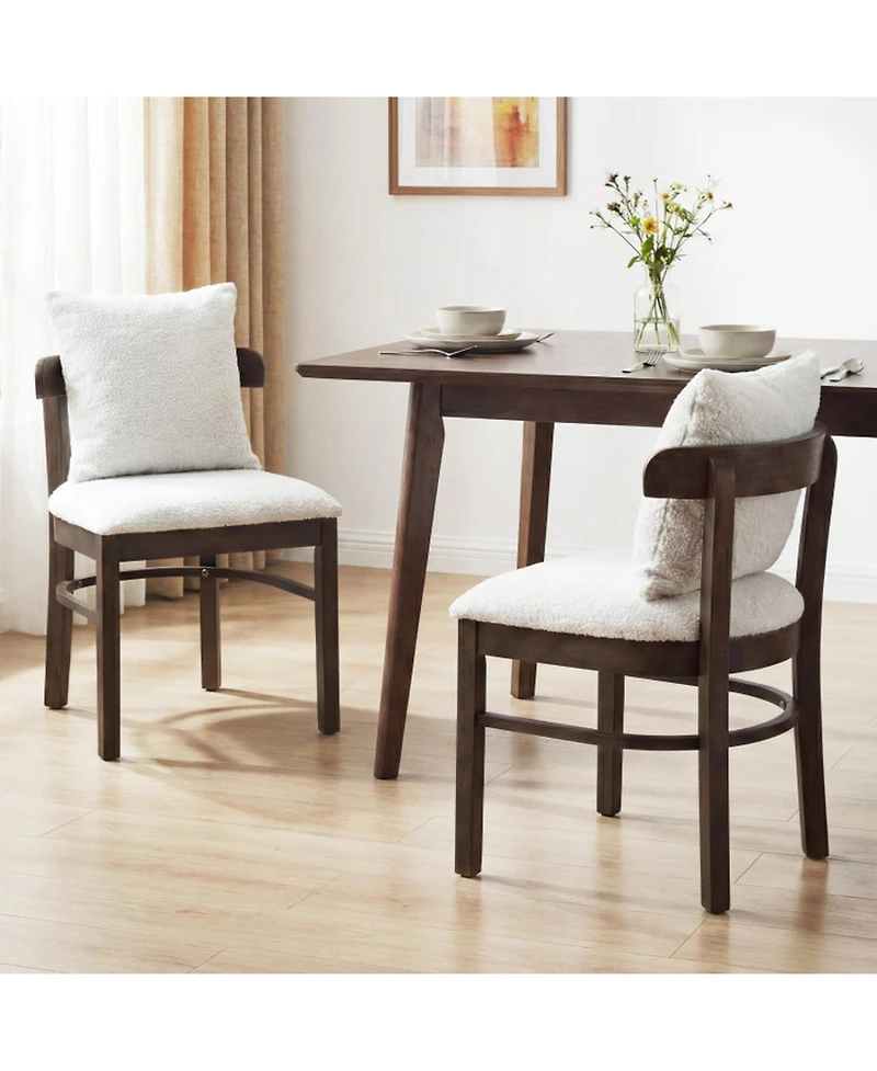 Sugift Set of 2 Fabric Upholstered Wood Dining Chairs with Removable Pillow