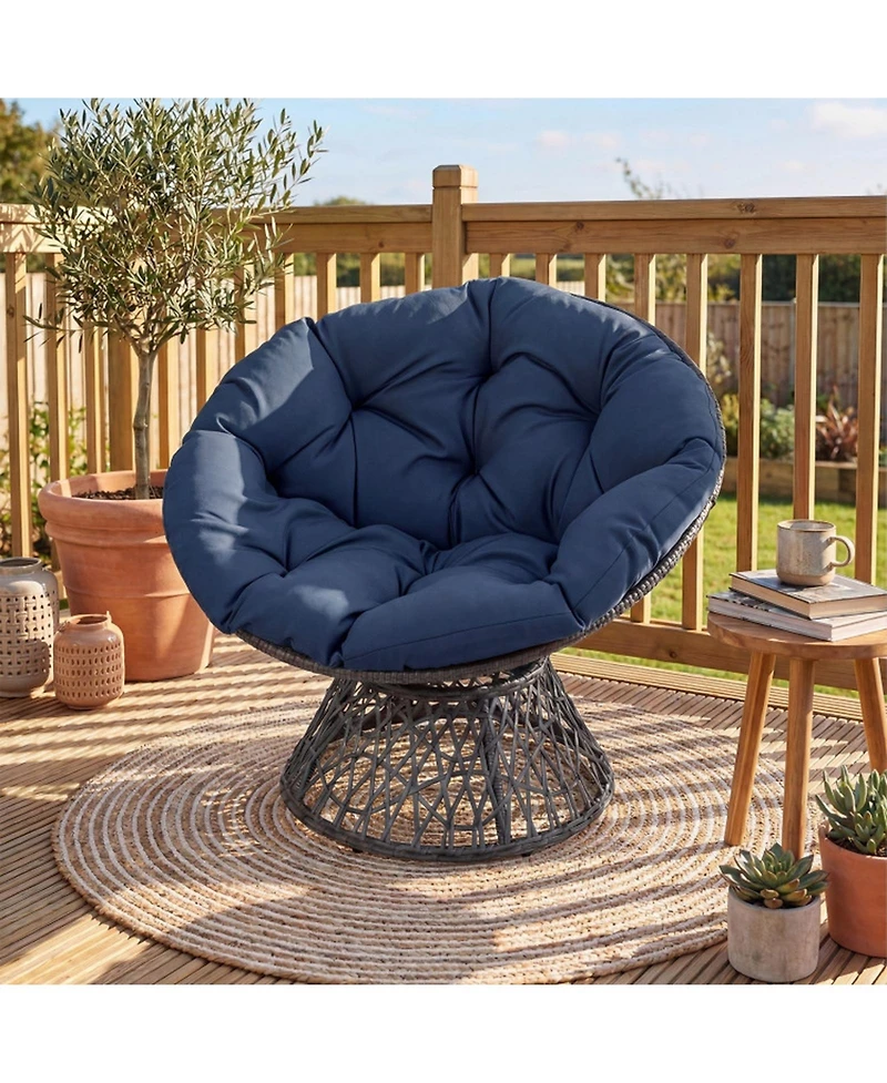 Sugift Swivel Papasan Chair Round Wicker Lounge Chair with Thick Cushion