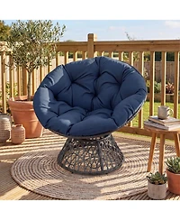 Sugift Swivel Papasan Chair Round Wicker Lounge Chair with Thick Cushion