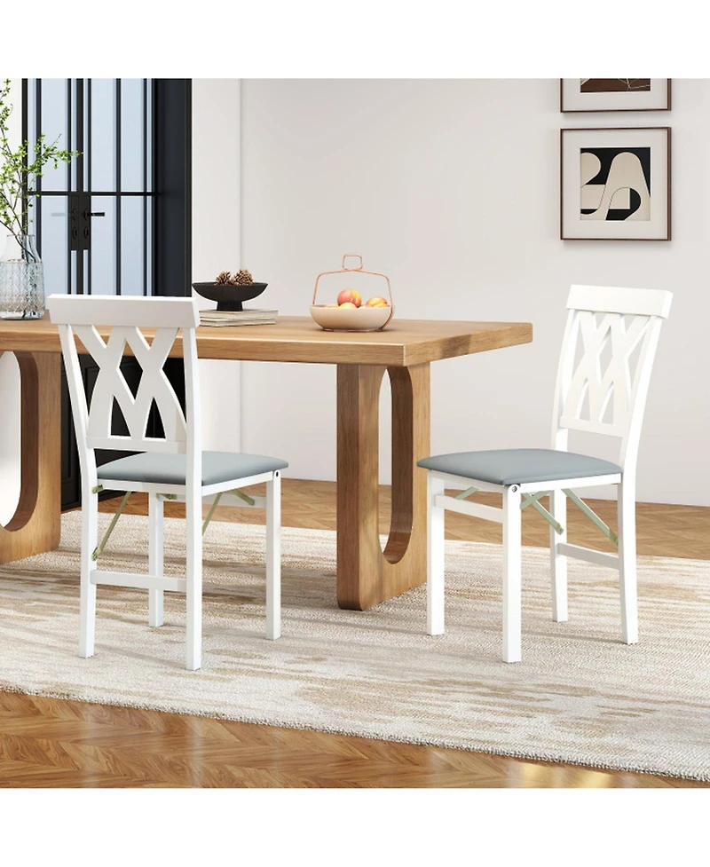 Sugift Set of 2 Folding Wooden Dining Chairs Faux Leather Upholstered Armless Kitchen Chairs