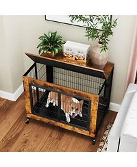 Hongge 38 in Mobile Industrial Dog Kennel with Flip-Up Tabletop
