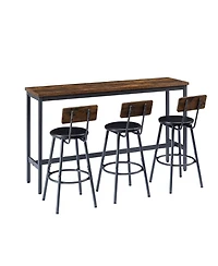 Flynama 4-Piece Long Bar Table Set with 3 Pu Stools, Industrial for Kitchen and Living Room
