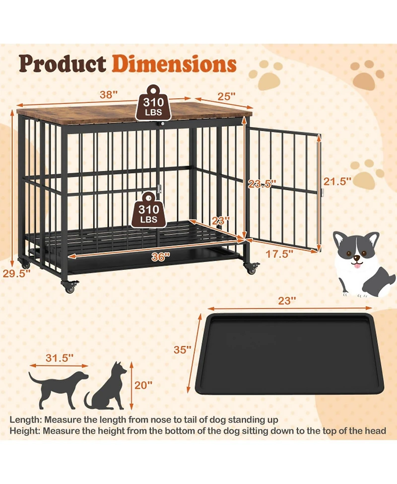 Sugift Foldable Dog Crate Furniture with Removable Tray and Lockable Doors