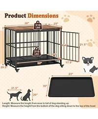 Sugift Foldable Dog Crate Furniture with Removable Tray and Lockable Doors