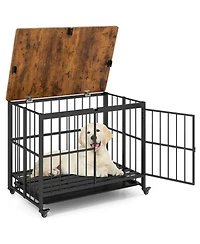 Sugift Foldable Dog Crate Furniture with Removable Tray and Lockable Doors