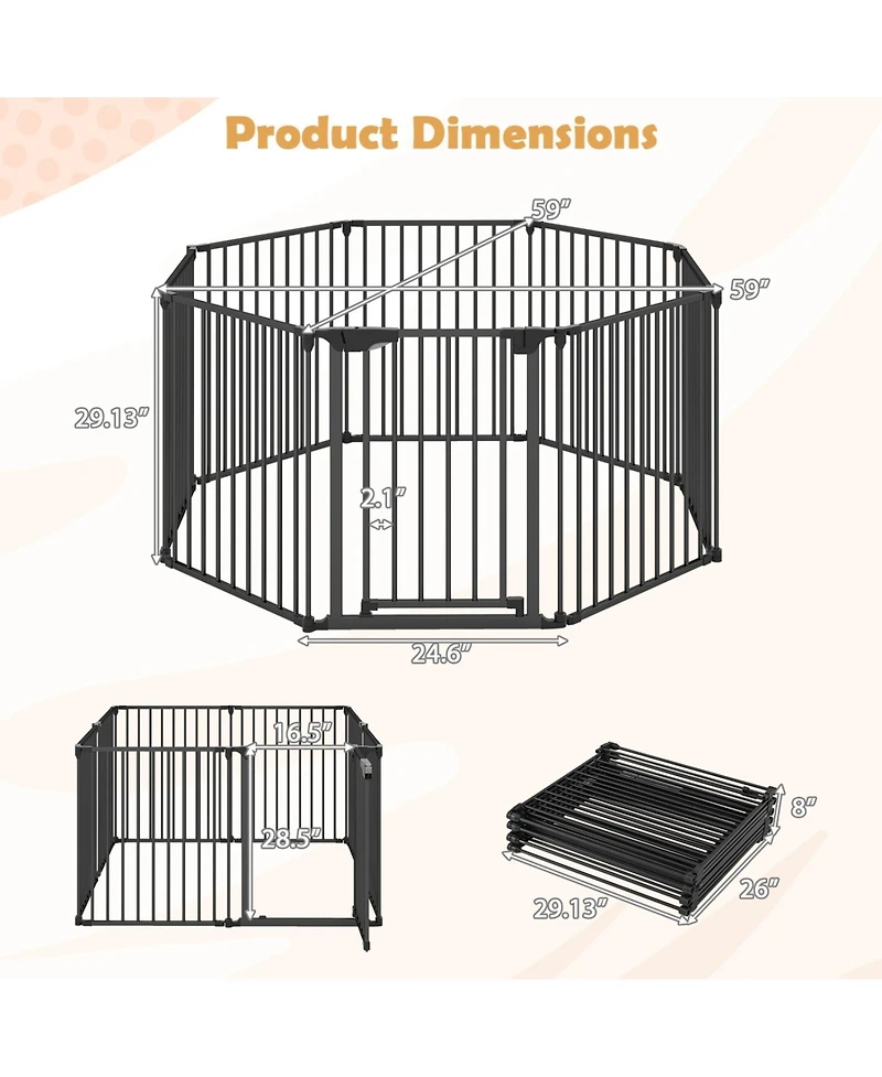 Sugift 8-Panel Extra Wide Baby Gate Adjustable Pet Safety Fence With Auto-Close Door