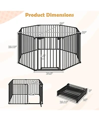 Sugift 8-Panel Extra Wide Baby Gate Adjustable Pet Safety Fence With Auto-Close Door