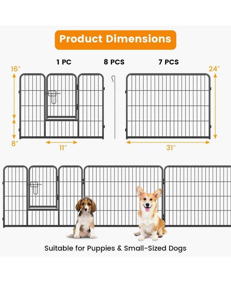 Sugift 8 Panel 24 in Height Pet Fence for Indoor Outdoor Use