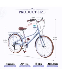 ECHTPeak 24 Inch Cruiser Bike,6 Speed Step-Through Commuter Bicycle with Rear Rack and Cup Holder,City Bike