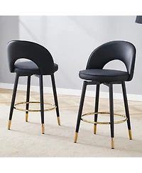 Clihome 2 Piece Modern Pu Upholstered Bar Chair 360 Degree Rotatable