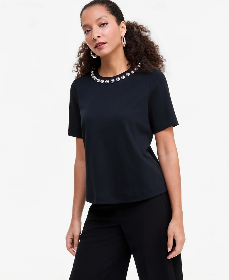 I.n.c. International Concepts Women's Embellished Crewneck T-Shirt, Macy's Exclusive