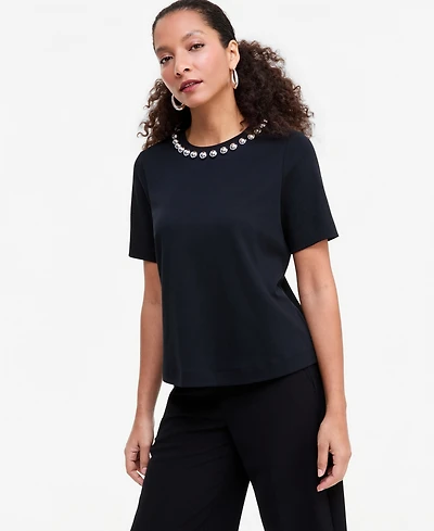 I.n.c. International Concepts Women's Embellished Crewneck T-Shirt, Macy's Exclusive