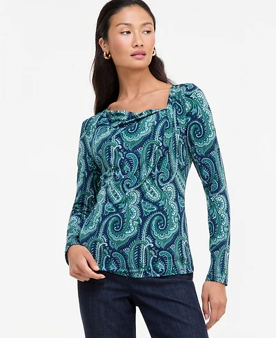 I.n.c. International Concepts Women's Paisley-Print Cowl-Neck Long-Sleeve Blouse, Macy's Exclusive