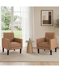 Sugift Set of 2 Pu Leather Modern Accent Chairs with Removable Seat Cushion