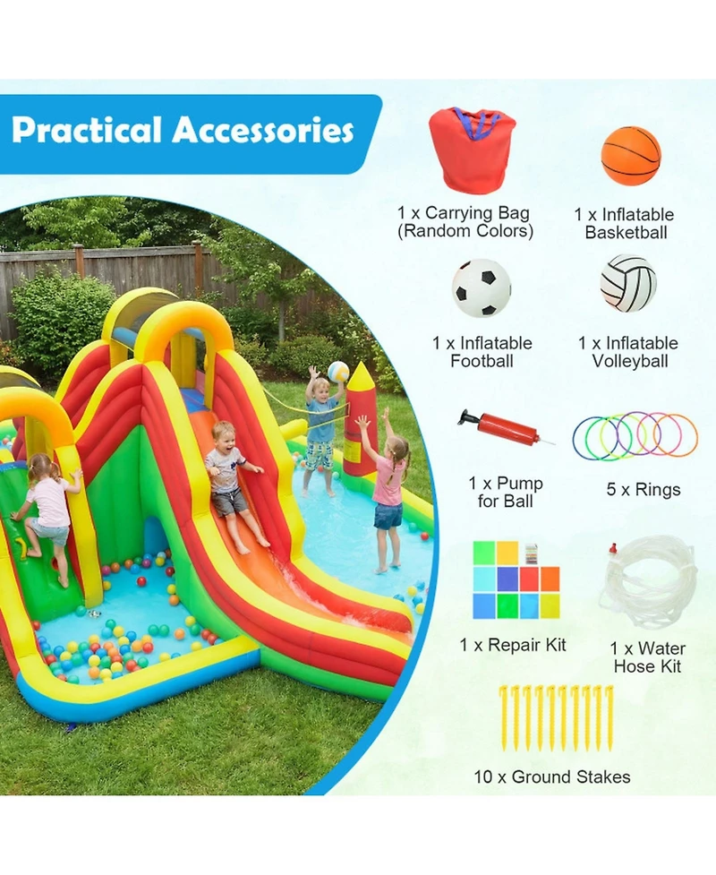 Hongge Giant 8-in-1 258.5"L x 184"W x 90.5"H Dual Long Slides Splash Pool Bounce House, Ages 3-12