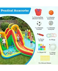 Hongge Giant 8-in-1 258.5"L x 184"W x 90.5"H Dual Long Slides Splash Pool Bounce House, Ages 3-12