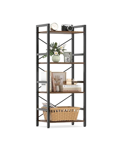 Costway 4-Tier Bookshelf with Metal Frame and Wooden Storage Racks for Living Room