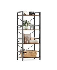 Costway 4-Tier Bookshelf with Metal Frame and Wooden Storage Racks for Living Room