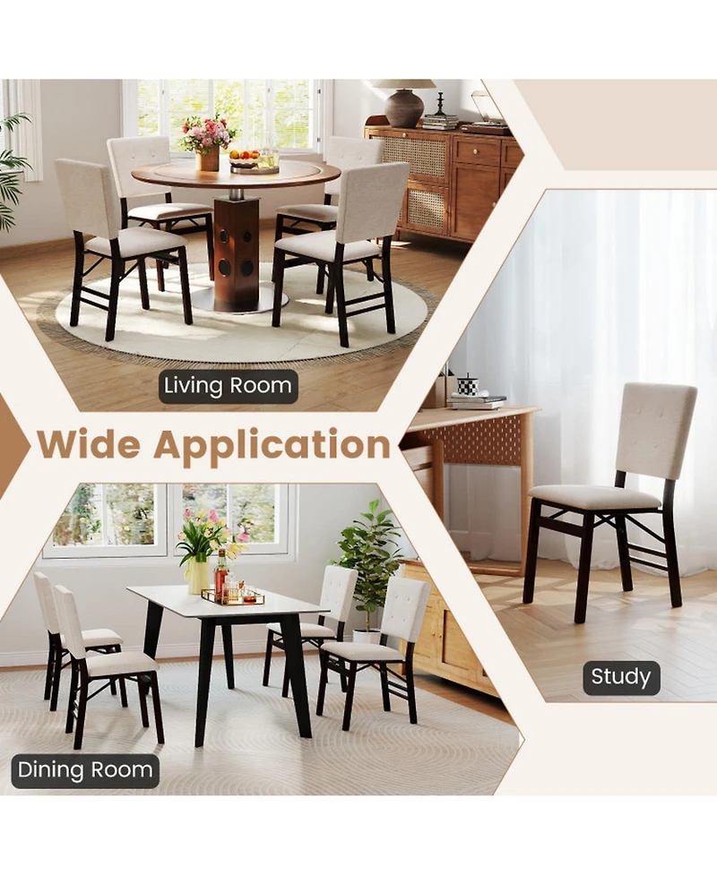 Sugift Set of 2 Foldable Armless Dining Chairs with Padded Seat and Tilt Backrest