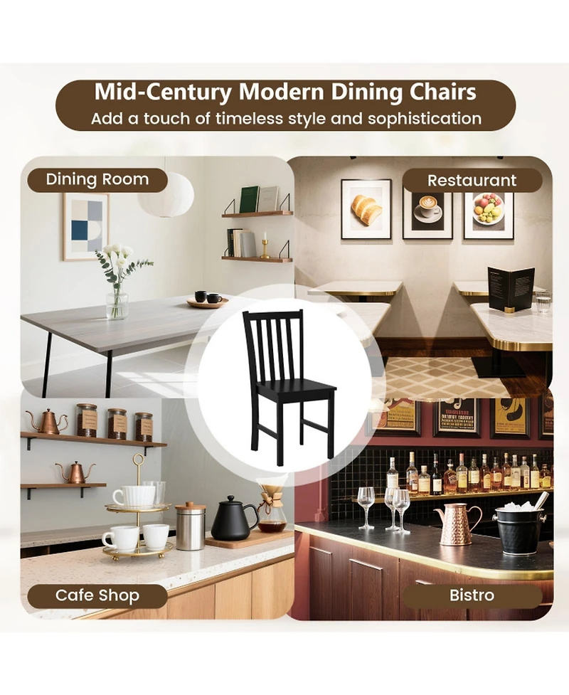 Sugift Set of 2 Rustic Wooden Dining Chairs with Slat Tilt Backrest