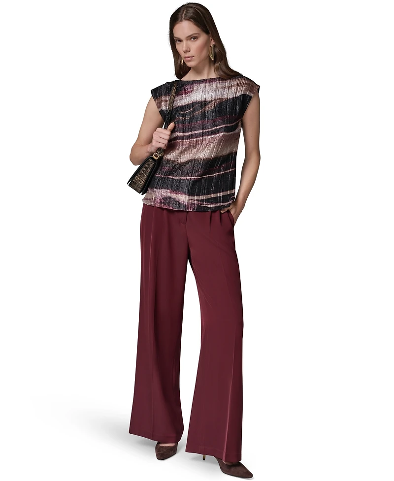 Donna Karan New York Petite Sleeveless Boat Neck Print Blouse
