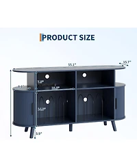 homfan 55" Round Mid-Century Tv Stand and Media Console with Vinyl Storage and Charging Station, Open Shelves