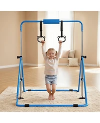 Hongge Adjustable Height Junior Gymnastics Horizontal Bar Folding Design with Gymnastic Rings Rated 140 lbs