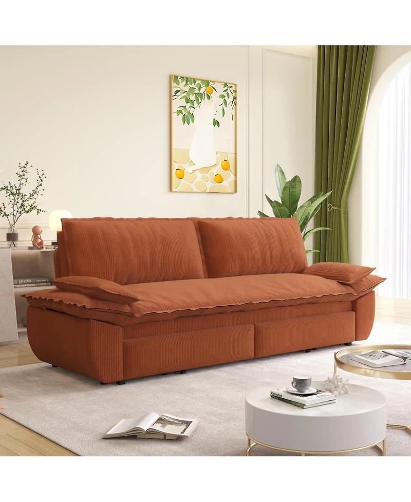 Clihome 73.2" 3-in-1 Convertible Sleeper Sofa Bed Corduroy Pull-Out Couch